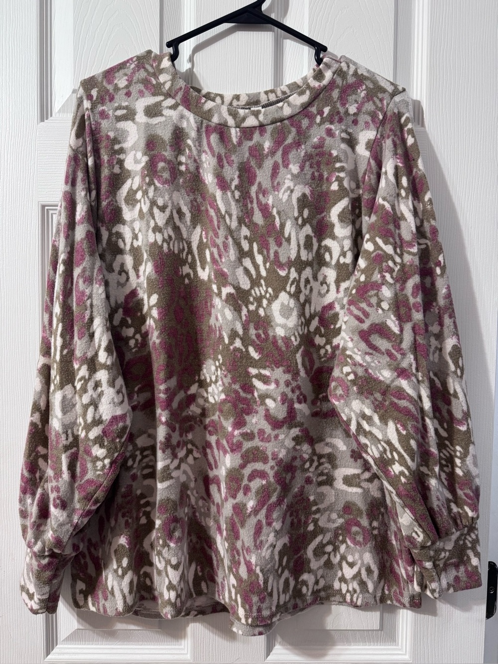 Feminine Printed Long Sleeve Top in Taupe and Mauve